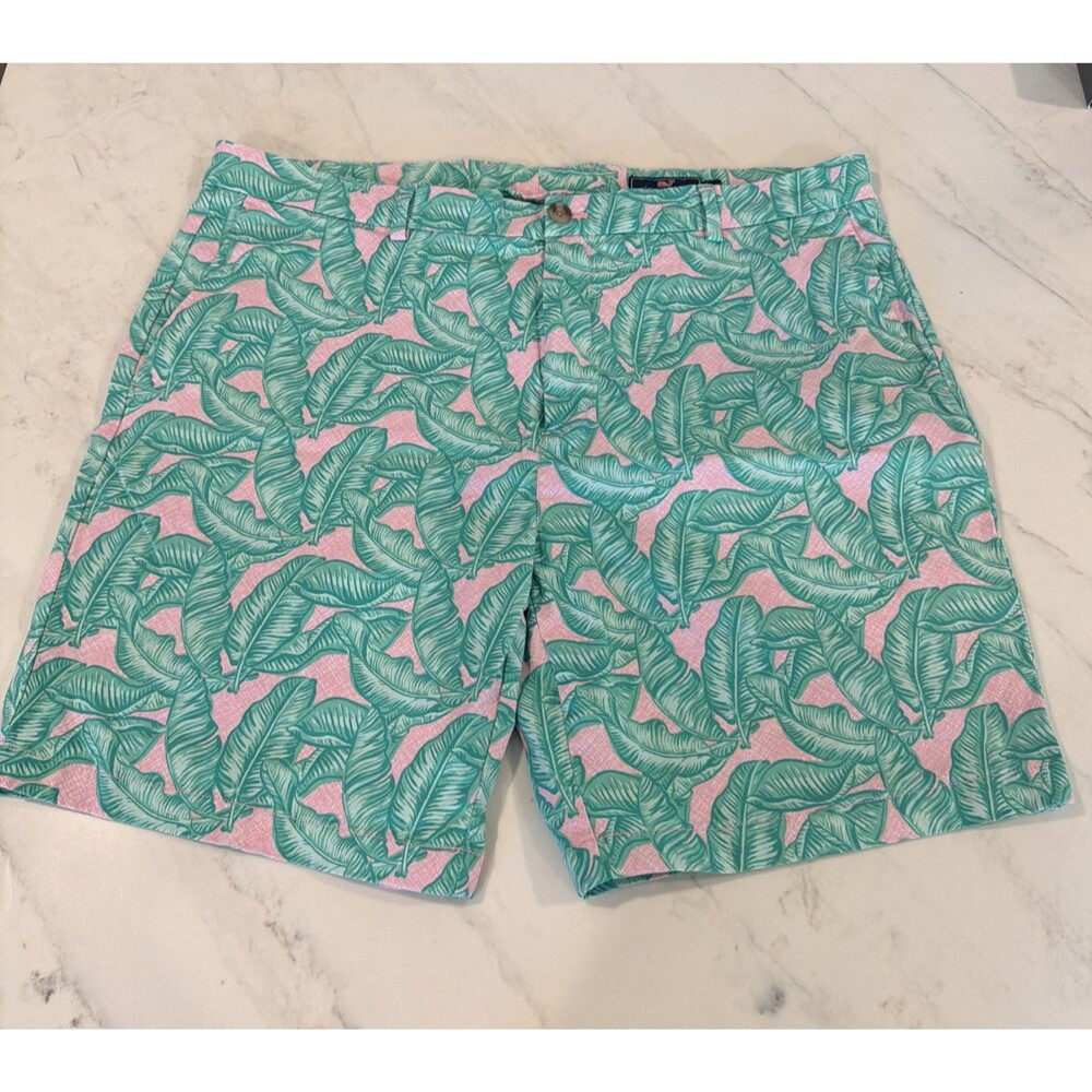 Vineyard Vines Men's Banana Leaf Shorts 40 Green Pink Preppy Hamptons Resort